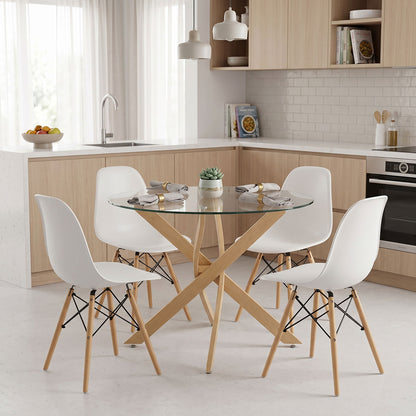 Dining Set with Julita Chairs White and Antoro Table Glass with Metal in Natural Color Φ100x75 Set of 5 Pcs
