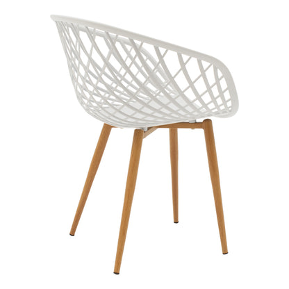 Ezra Dining Chairs White and Antoro Glass and Metal Table in Natural Color F100x75 5-Piece Set