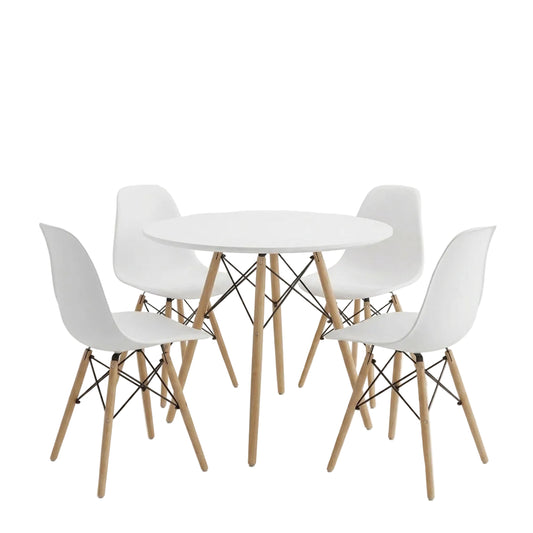 Julita Dining Chairs and Julita White Round Dining Table F80x73, Set of 5