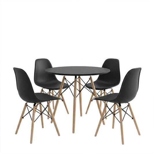 Dining Set with Julita Black Chairs and Julita Black Table Φ80x73, 5 Pieces