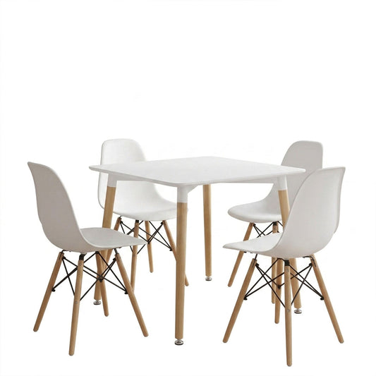 Julita Dining Chairs White and Natali Table White 80x80x76 Set of 5 Pcs