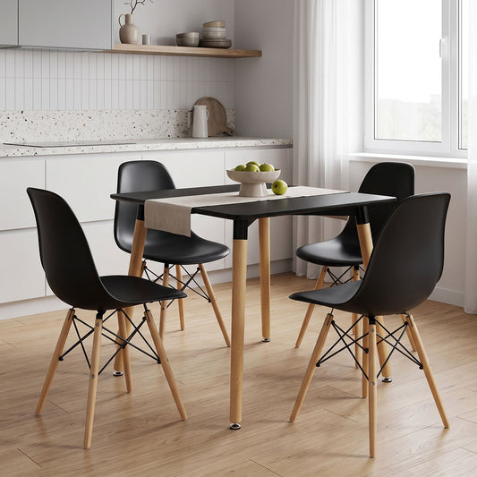 Julita Black Dining Chairs and Natali Black Dining Table 80x80x76 5-Piece Set