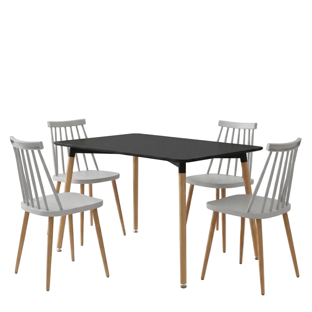 Dining Room with Aurora White Chairs and Natali Black Table 120x80x76cm 5 Pcs Set