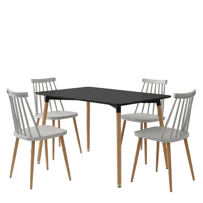 Dining Room with Aurora White Chairs and Natali Black Table 120x80x76cm 5 Pcs Set