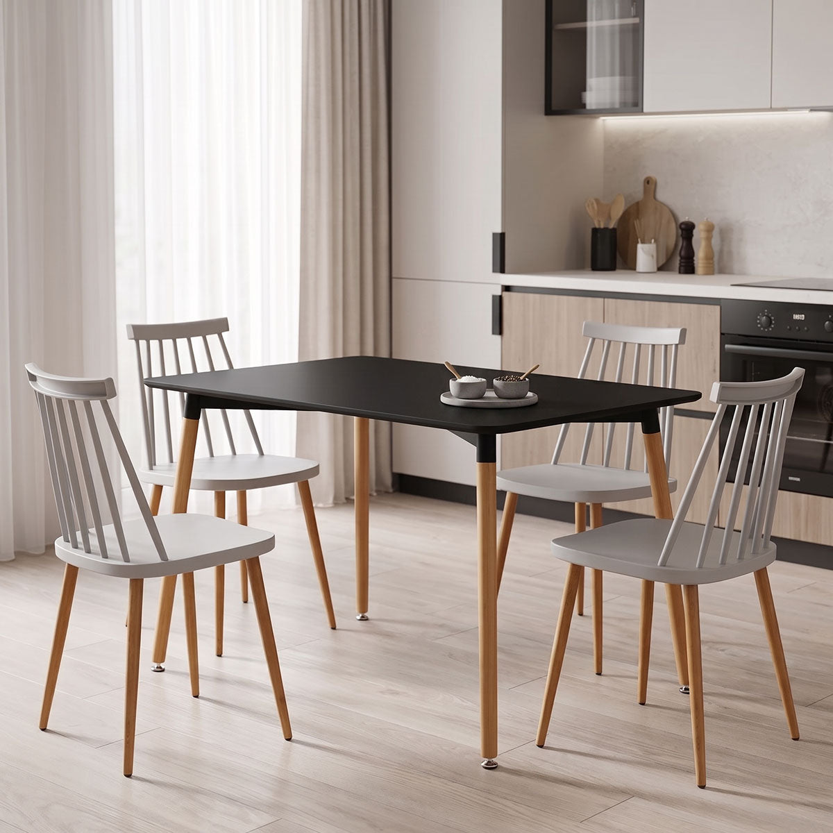 Dining Room with Aurora White Chairs and Natali Black Table 120x80x76cm 5 Pcs Set