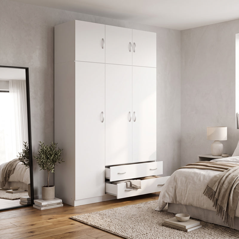 Alvia Three-Door Wardrobe with Top Storage, White 150x51x240