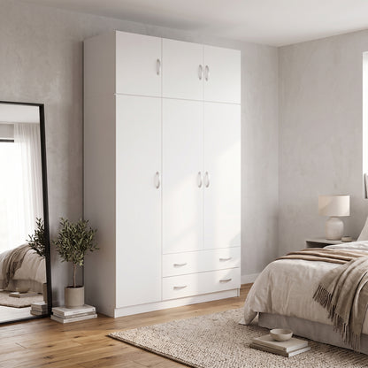 Alvia Three-Door Wardrobe with Top Storage, White 150x51x240