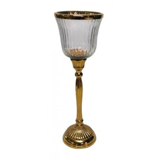 Κηροπήγιο Γυάλινο/Μεταλλικό Διάφανο/Χρυσό 12x12x34