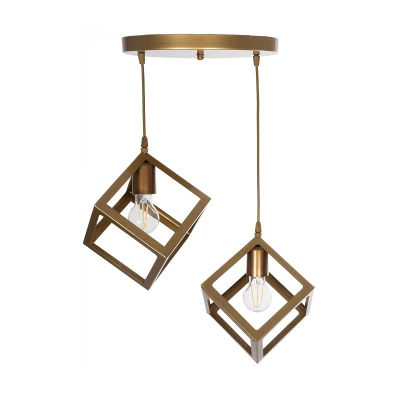 DISE 201-0056 Μοντέρνο Κρεμαστό Φωτιστικό Οροφής με Ντουί 2 x E27 AC 220-240V IP20 - Χρυσό - Μ50 x Π30 x Υ50