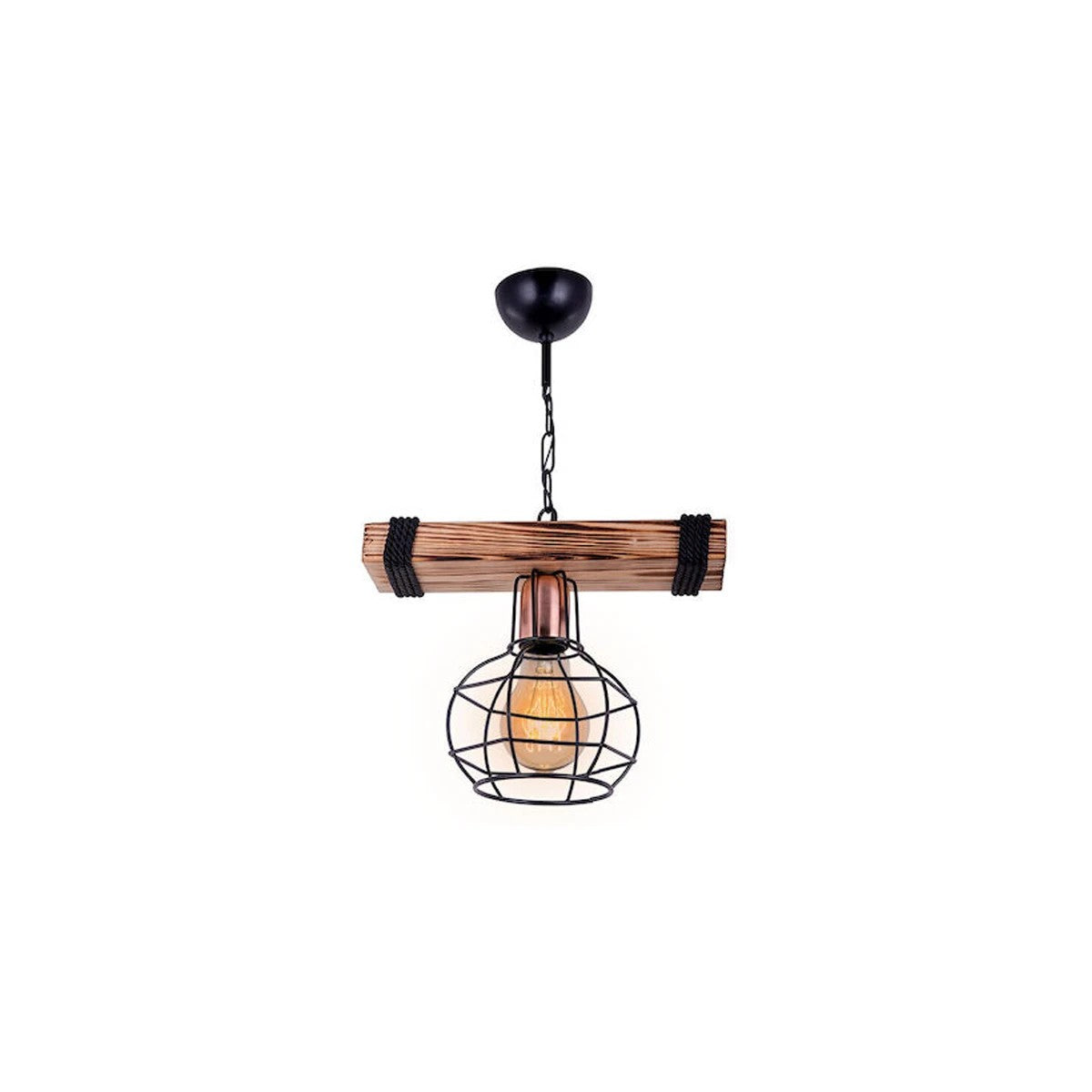 STARLO 201-0004 Vintage Κρεμαστό Φωτιστικό Ράγα Μονόφωτο 1 x E27 IP20 Μπεζ Ξύλο με Μαύρο Μέταλλο - Μ30 x Π15 x Υ60cm