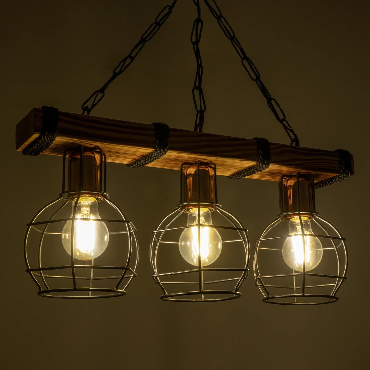 STARLO 201-0006 Vintage Κρεμαστό Φωτιστικό Οροφής με Ντουί 3 x E27 AC 220-240V IP20 - Μπεζ, Μαύρο & Χάλκινο - Μ50 x Π16 x Υ23