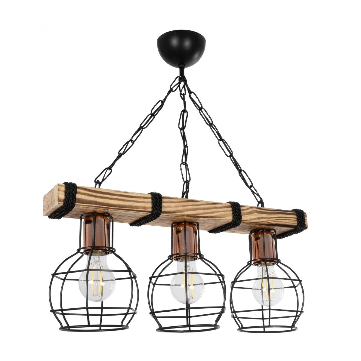 STARLO 201-0006 Vintage Κρεμαστό Φωτιστικό Οροφής με Ντουί 3 x E27 AC 220-240V IP20 - Μπεζ, Μαύρο & Χάλκινο - Μ50 x Π16 x Υ23