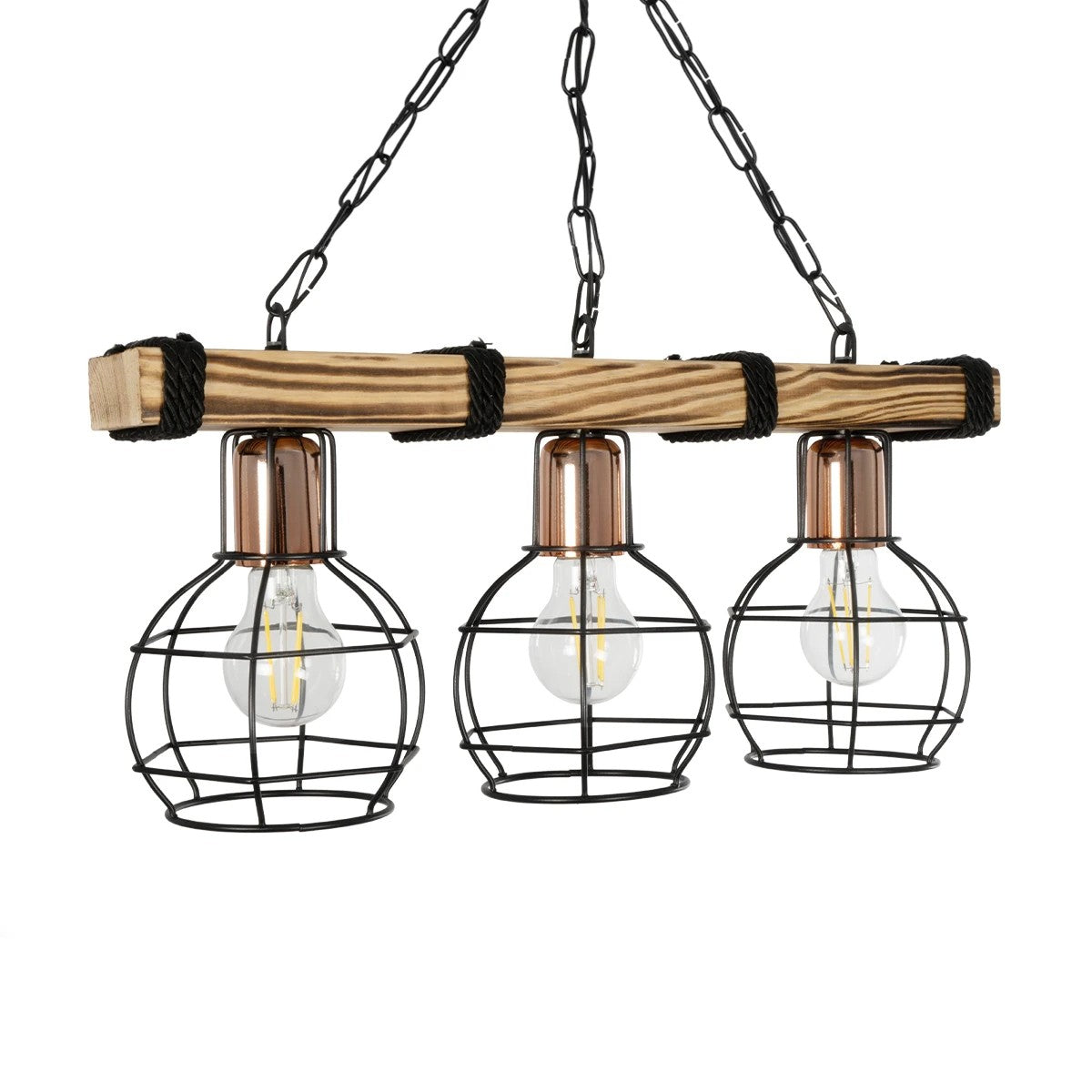 STARLO 201-0006 Vintage Κρεμαστό Φωτιστικό Οροφής με Ντουί 3 x E27 AC 220-240V IP20 - Μπεζ, Μαύρο & Χάλκινο - Μ50 x Π16 x Υ23