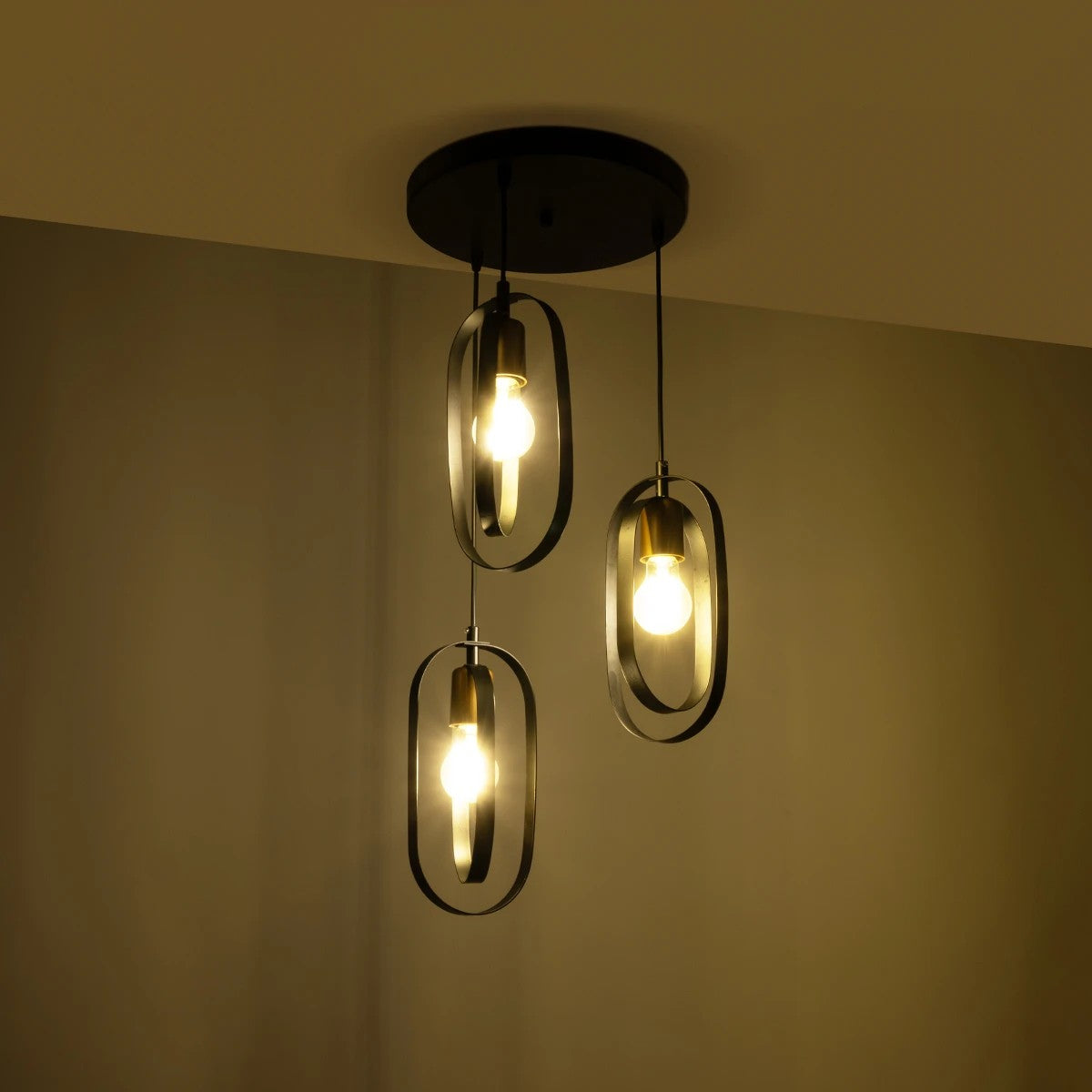 SPARKIO 201-0025 Vintage Κρεμαστό Φωτιστικό Οροφής με Ντουί 3 x E27 AC 220-240V IP20 - Μαύρο & Χρυσό - Μ36 x Π36 x Υ62