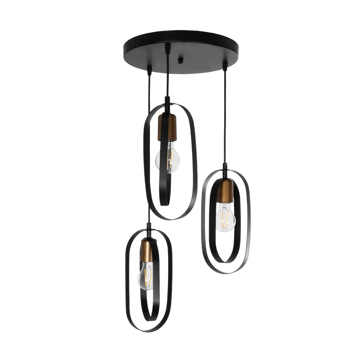 SPARKIO 201-0025 Vintage Κρεμαστό Φωτιστικό Οροφής με Ντουί 3 x E27 AC 220-240V IP20 - Μαύρο & Χρυσό - Μ36 x Π36 x Υ62