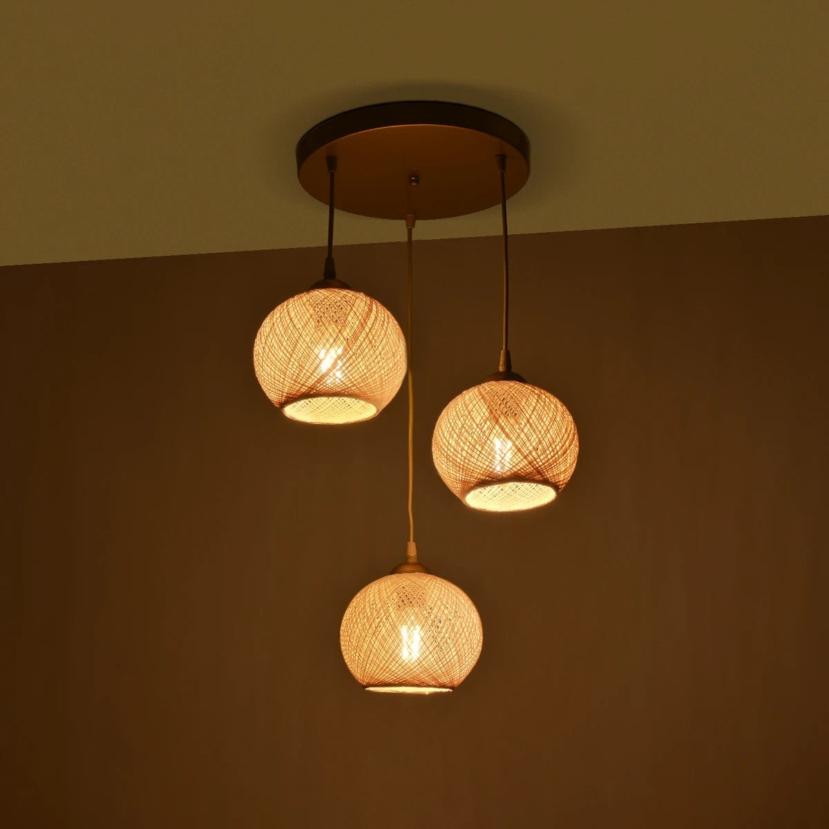 ILLUMIO 201-0027 Vintage Κρεμαστό Φωτιστικό Οροφής με Ντουί 3 x E27 AC 220-240V IP20 - Χρυσό & Μπεζ - Μ40 x Π40 x Υ53