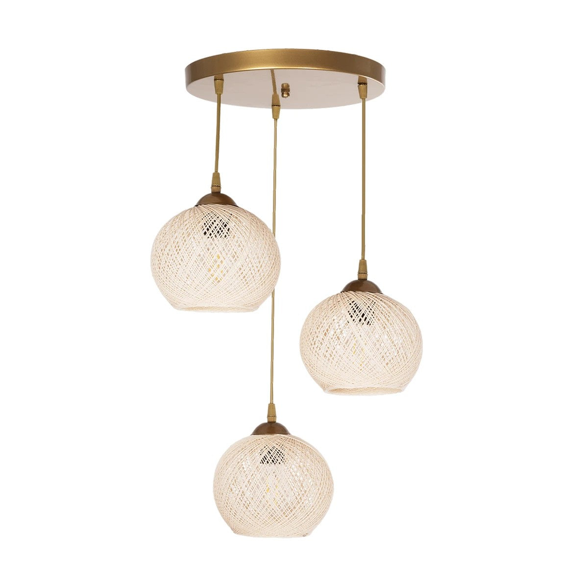 ILLUMIO 201-0027 Vintage Κρεμαστό Φωτιστικό Οροφής με Ντουί 3 x E27 AC 220-240V IP20 - Χρυσό & Μπεζ - Μ40 x Π40 x Υ53