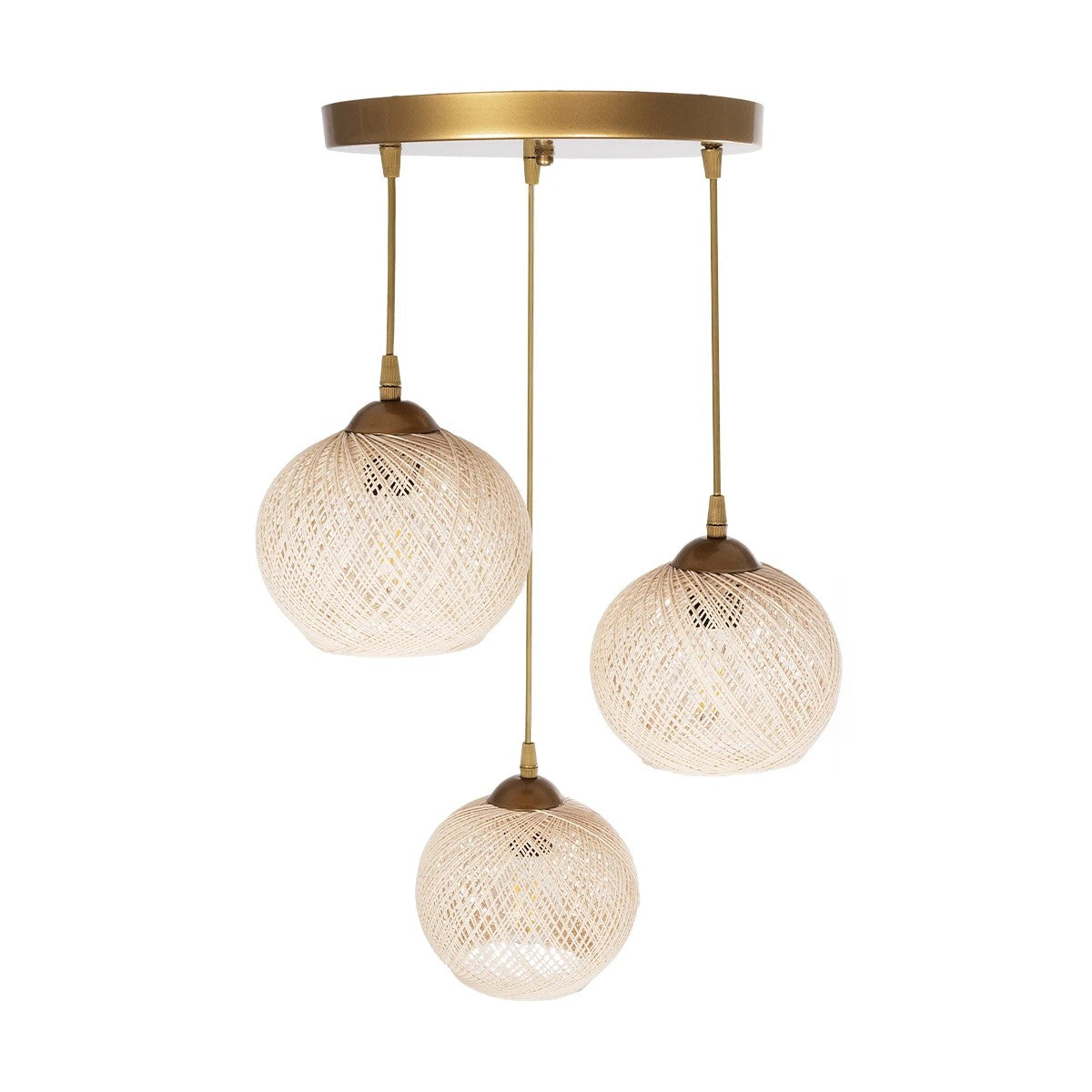 ILLUMIO 201-0027 Vintage Κρεμαστό Φωτιστικό Οροφής με Ντουί 3 x E27 AC 220-240V IP20 - Χρυσό & Μπεζ - Μ40 x Π40 x Υ53