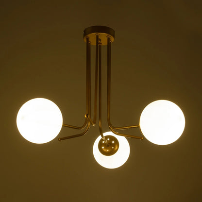 SHINY 201-0028 Vintage Φωτιστικό Οροφής Μπάλα Τρίφωτο 3 x E27 IP20 Χρυσό Μέταλλο με Λευκό Γυαλί - Μ70 x Π70 x Υ16