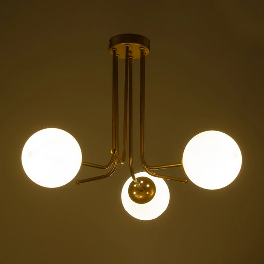SHINY 201-0028 Vintage Φωτιστικό Οροφής Μπάλα Τρίφωτο 3 x E27 IP20 Χρυσό Μέταλλο με Λευκό Γυαλί - Μ70 x Π70 x Υ16