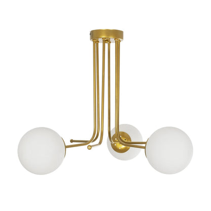 SHINY 201-0028 Vintage Φωτιστικό Οροφής Μπάλα Τρίφωτο 3 x E27 IP20 Χρυσό Μέταλλο με Λευκό Γυαλί - Μ70 x Π70 x Υ16