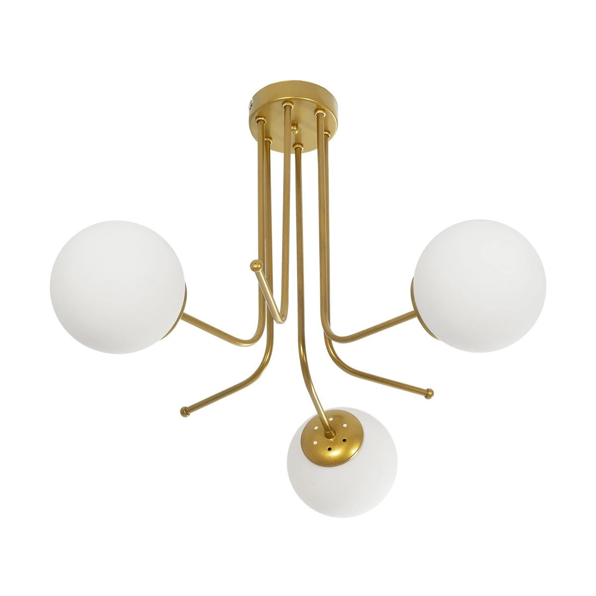 SHINY 201-0028 Vintage Φωτιστικό Οροφής Μπάλα Τρίφωτο 3 x E27 IP20 Χρυσό Μέταλλο με Λευκό Γυαλί - Μ70 x Π70 x Υ16