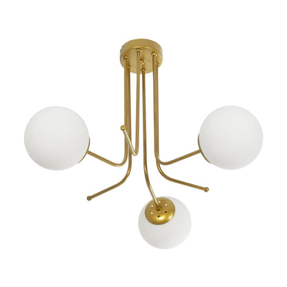 SHINY 201-0028 Vintage Φωτιστικό Οροφής Μπάλα Τρίφωτο 3 x E27 IP20 Χρυσό Μέταλλο με Λευκό Γυαλί - Μ70 x Π70 x Υ16