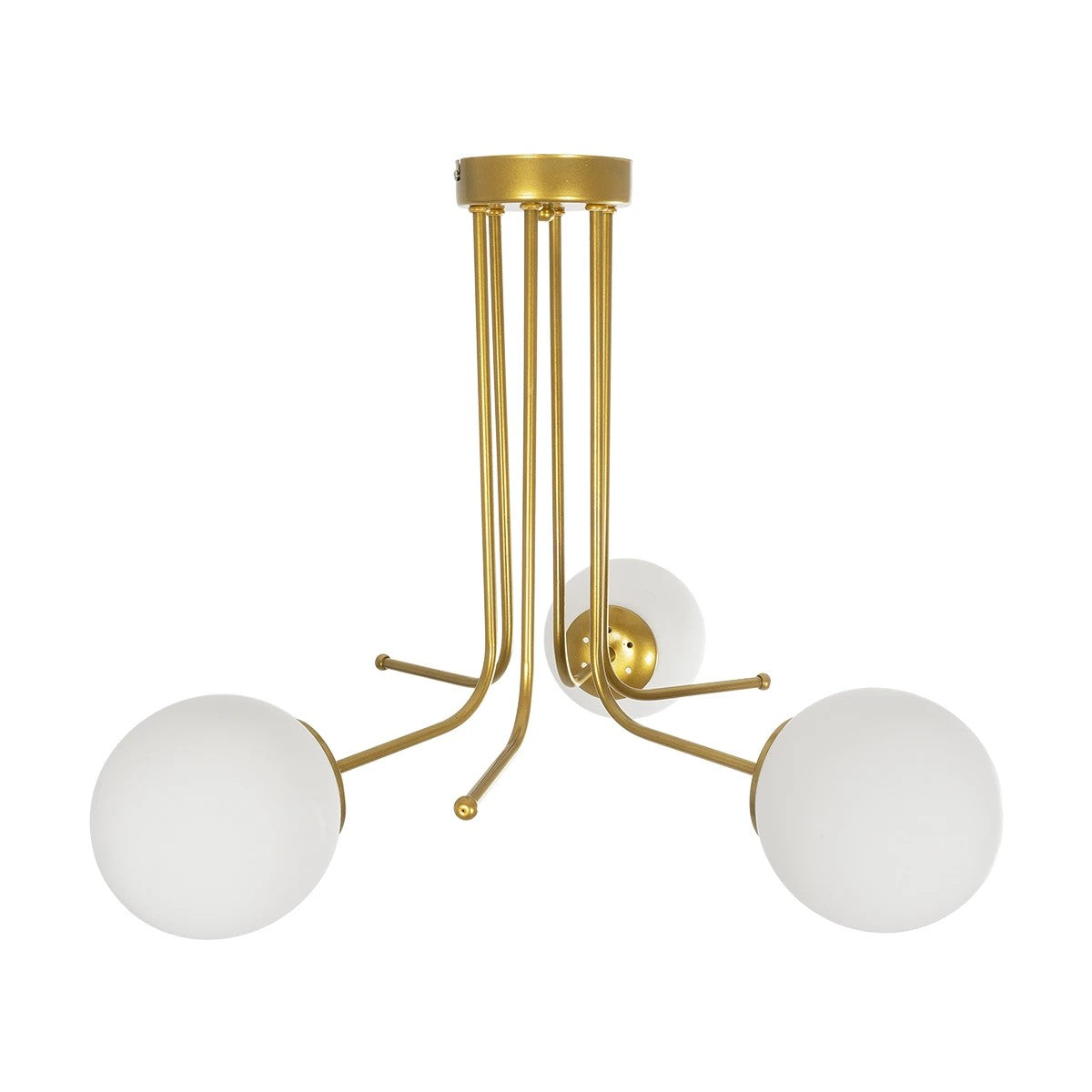SHINY 201-0028 Vintage Φωτιστικό Οροφής Μπάλα Τρίφωτο 3 x E27 IP20 Χρυσό Μέταλλο με Λευκό Γυαλί - Μ70 x Π70 x Υ16