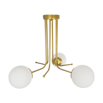 SHINY 201-0028 Vintage Φωτιστικό Οροφής Μπάλα Τρίφωτο 3 x E27 IP20 Χρυσό Μέταλλο με Λευκό Γυαλί - Μ70 x Π70 x Υ16