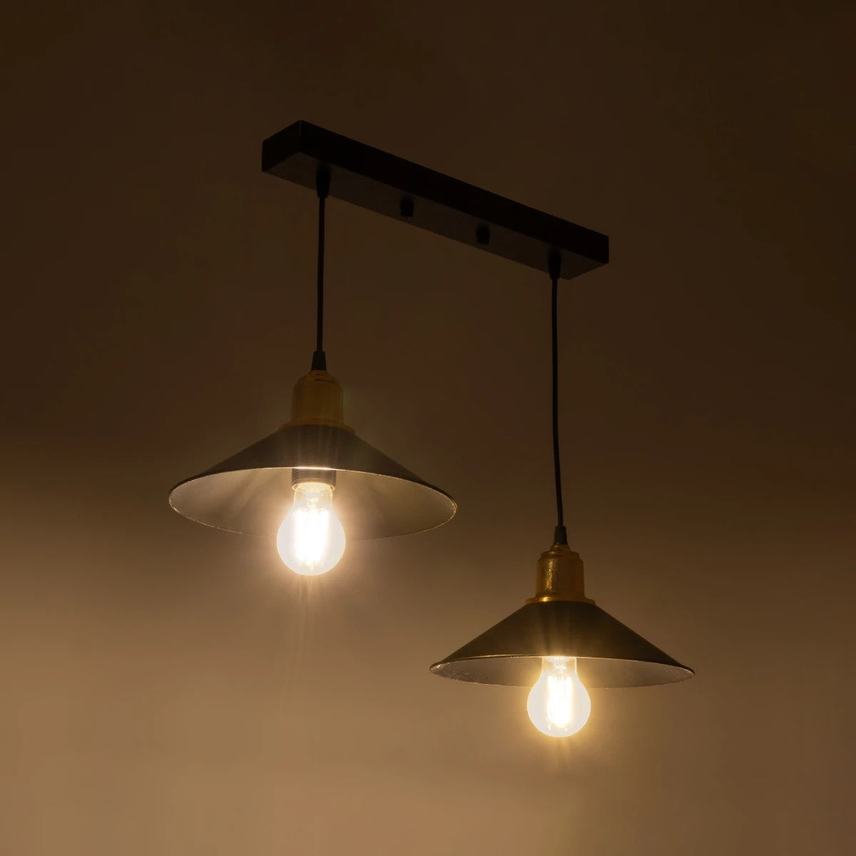 LUCANA 201-0043 Vintage Κρεμαστό Φωτιστικό Οροφής με Ντουί 2 x E27 AC 220-240V IP20 - Μαύρο & Χρυσό - Μ57 x Π25 x Υ26