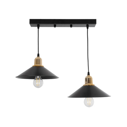 LUCANA 201-0043 Vintage Κρεμαστό Φωτιστικό Οροφής με Ντουί 2 x E27 AC 220-240V IP20 - Μαύρο & Χρυσό - Μ57 x Π25 x Υ26