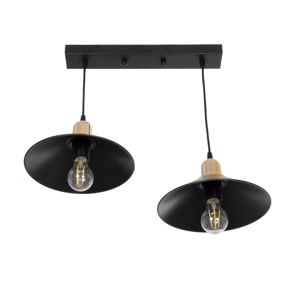 LUCANA 201-0043 Vintage Κρεμαστό Φωτιστικό Οροφής με Ντουί 2 x E27 AC 220-240V IP20 - Μαύρο & Χρυσό - Μ57 x Π25 x Υ26