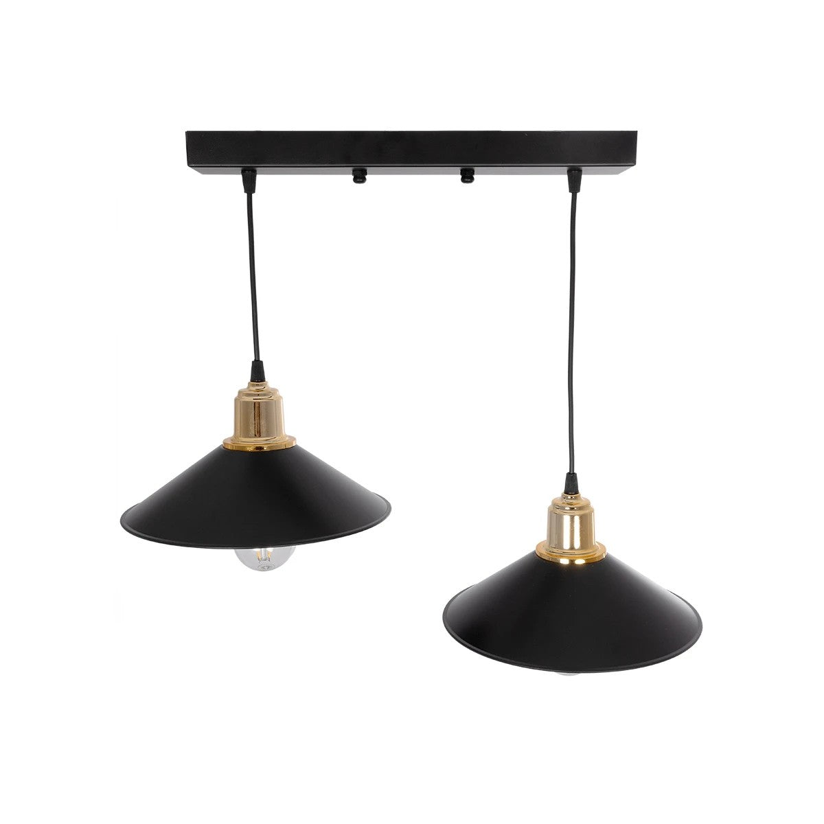 LUCANA 201-0043 Vintage Κρεμαστό Φωτιστικό Οροφής με Ντουί 2 x E27 AC 220-240V IP20 - Μαύρο & Χρυσό - Μ57 x Π25 x Υ26