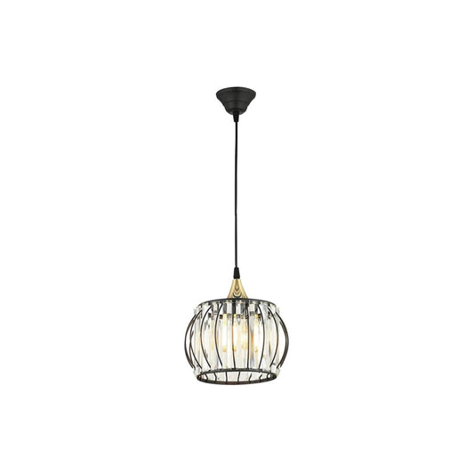 LUCERO 201-0078 Vintage Κρεμαστό Φωτιστικό Πλέγμα Μονόφωτο 1 x E27 IP20 Μαύρο και Χρυσό Μέταλλο - Μ16 x Π16 x Υ70cm