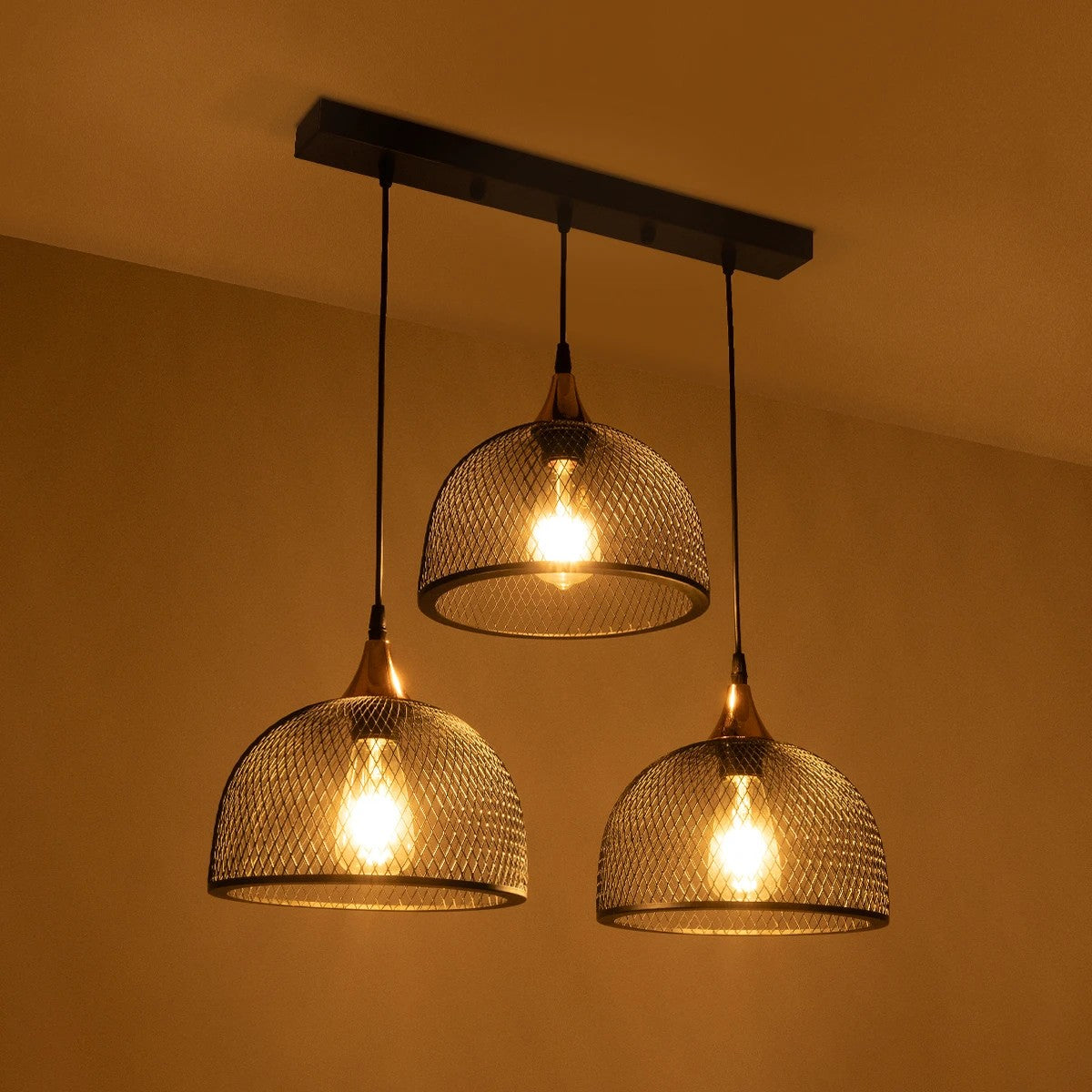 GLIND 201-0082 Vintage Κρεμαστό Φωτιστικό Οροφής με Ντουί 3 x E27 AC 220-240V IP20 - Μαύρο - Μ55 x Π25 x Υ70