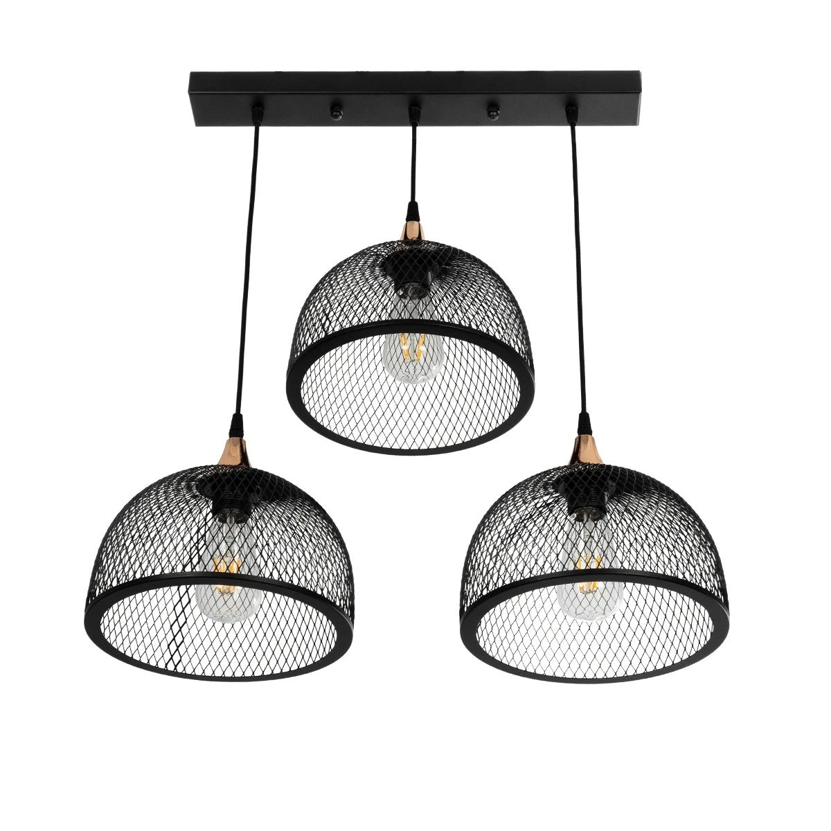 GLIND 201-0082 Vintage Κρεμαστό Φωτιστικό Οροφής με Ντουί 3 x E27 AC 220-240V IP20 - Μαύρο - Μ55 x Π25 x Υ70