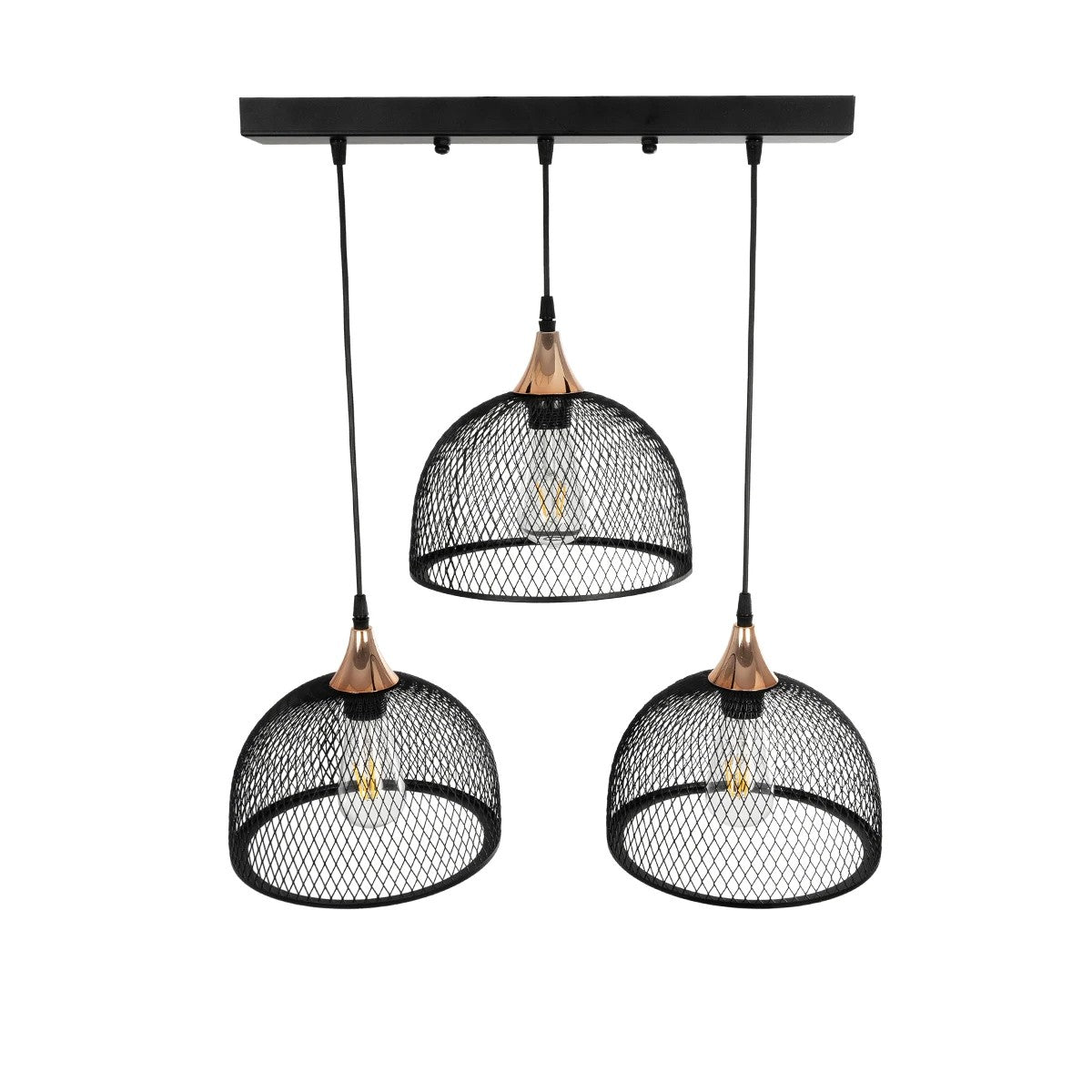 GLIND 201-0082 Vintage Κρεμαστό Φωτιστικό Οροφής με Ντουί 3 x E27 AC 220-240V IP20 - Μαύρο - Μ55 x Π25 x Υ70