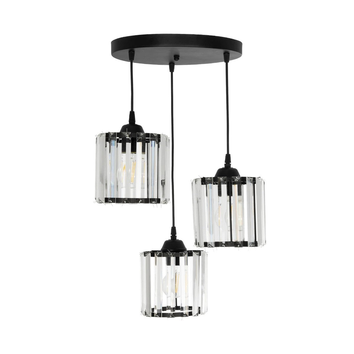 FLAREX 201-0084 Vintage Κρεμαστό Φωτιστικό Οροφής με Ντουί 3 x E27 AC 220-240V IP20 - Μαύρο & Διάφανο - Μ40 x Π40 x Υ50