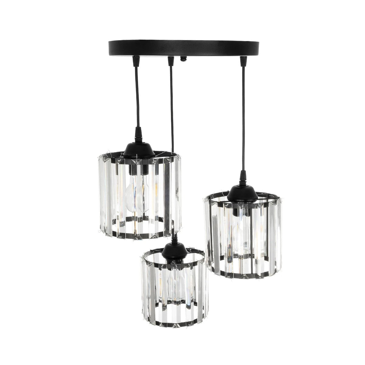 FLAREX 201-0084 Vintage Κρεμαστό Φωτιστικό Οροφής με Ντουί 3 x E27 AC 220-240V IP20 - Μαύρο & Διάφανο - Μ40 x Π40 x Υ50