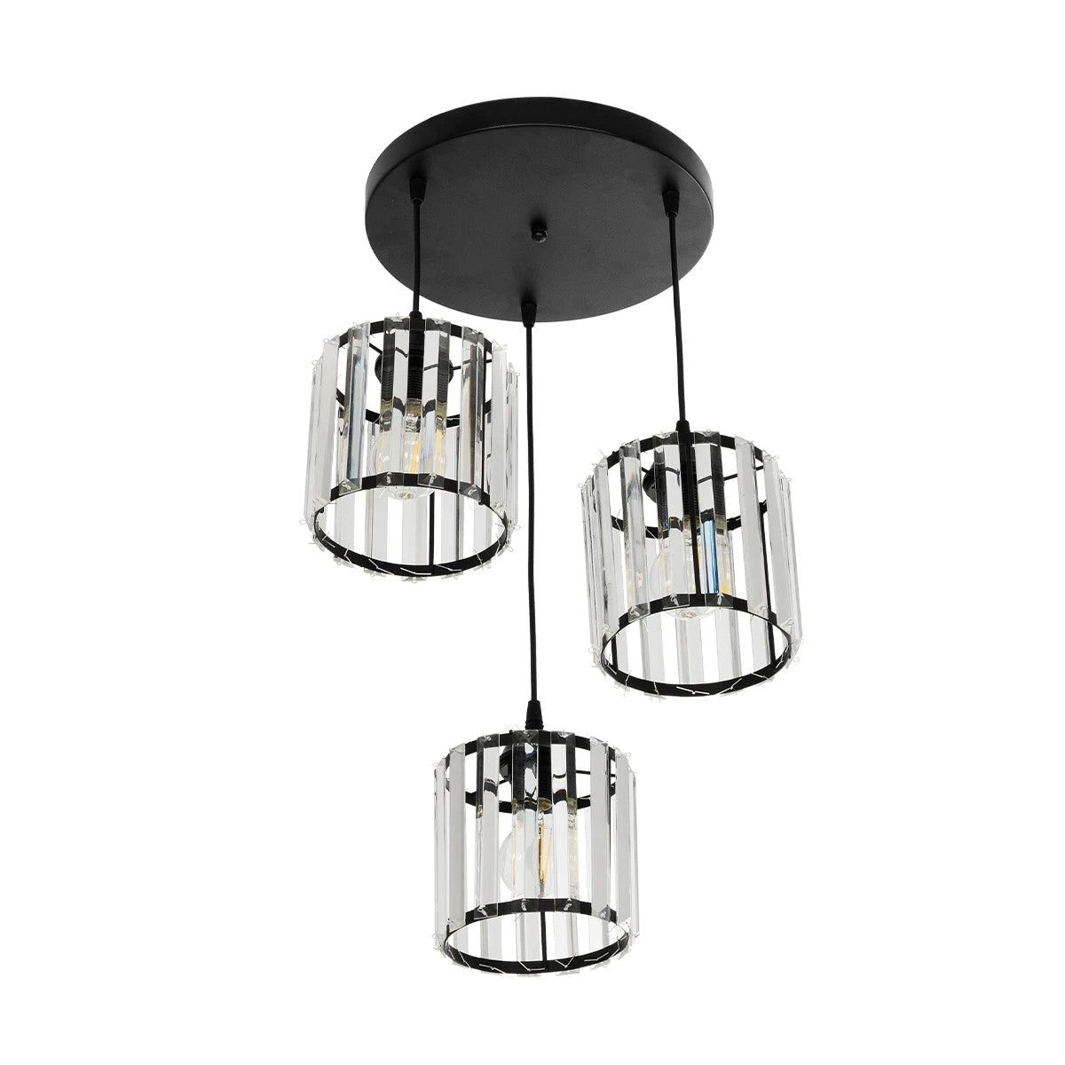 FLAREX 201-0084 Vintage Κρεμαστό Φωτιστικό Οροφής με Ντουί 3 x E27 AC 220-240V IP20 - Μαύρο & Διάφανο - Μ40 x Π40 x Υ50