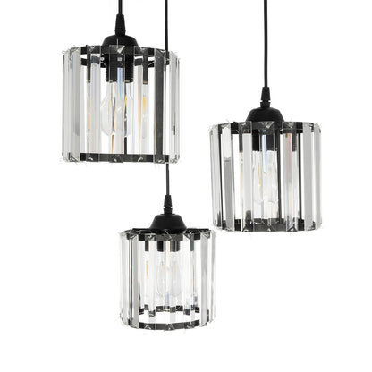 FLAREX 201-0084 Vintage Κρεμαστό Φωτιστικό Οροφής με Ντουί 3 x E27 AC 220-240V IP20 - Μαύρο & Διάφανο - Μ40 x Π40 x Υ50