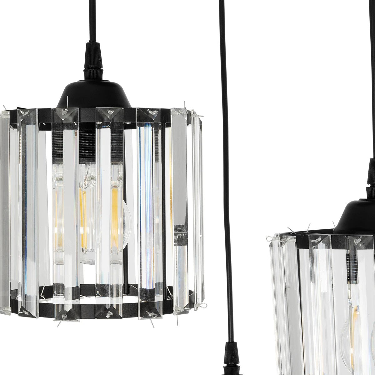 FLAREX 201-0084 Vintage Κρεμαστό Φωτιστικό Οροφής με Ντουί 3 x E27 AC 220-240V IP20 - Μαύρο & Διάφανο - Μ40 x Π40 x Υ50