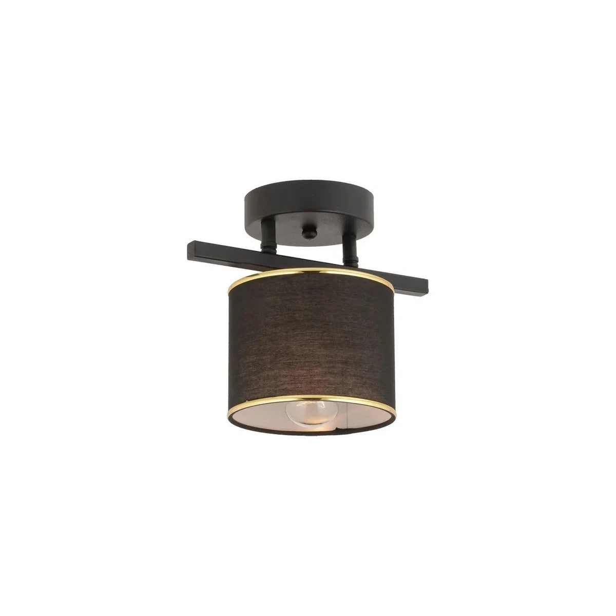 GLOWEN 201-0087 Vintage Φωτιστικό Οροφής Ράγα Μονόφωτο 1 x E27 IP20 Μαύρο Μέταλλο με Καφέ Υφάσμα - Μ28 x Π25 x Υ26cm