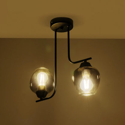 GLOSSA 201-0091 Vintage Φωτιστικό Οροφής Μπάλα Δίφωτο 2 x E27 IP20 Μαύρο Μέταλλο με Μαύρο Φιμέ Γυαλί - Μ40 x Π15 x Υ17
