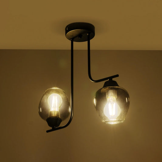 GLOSSA 201-0091 Vintage Φωτιστικό Οροφής Μπάλα Δίφωτο 2 x E27 IP20 Μαύρο Μέταλλο με Μαύρο Φιμέ Γυαλί - Μ40 x Π15 x Υ17
