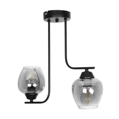 GLOSSA 201-0091 Vintage Φωτιστικό Οροφής Μπάλα Δίφωτο 2 x E27 IP20 Μαύρο Μέταλλο με Μαύρο Φιμέ Γυαλί - Μ40 x Π15 x Υ17
