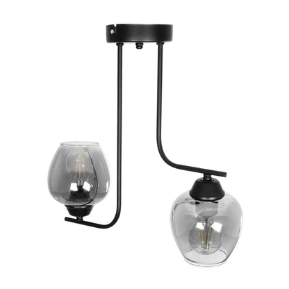 GLOSSA 201-0091 Vintage Φωτιστικό Οροφής Μπάλα Δίφωτο 2 x E27 IP20 Μαύρο Μέταλλο με Μαύρο Φιμέ Γυαλί - Μ40 x Π15 x Υ17