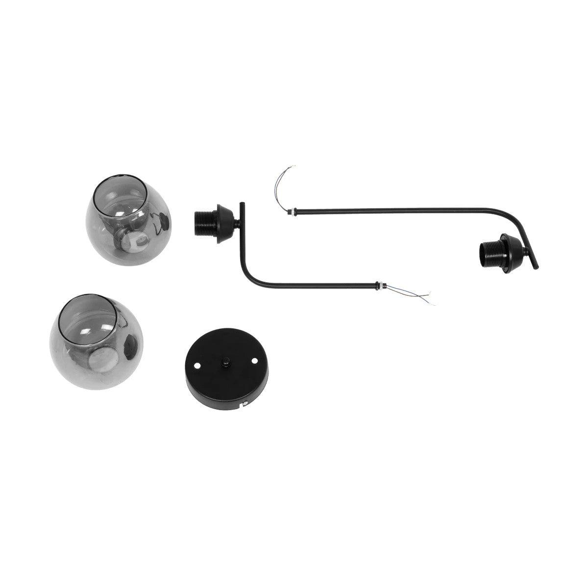 GLOSSA 201-0091 Vintage Φωτιστικό Οροφής Μπάλα Δίφωτο 2 x E27 IP20 Μαύρο Μέταλλο με Μαύρο Φιμέ Γυαλί - Μ40 x Π15 x Υ17