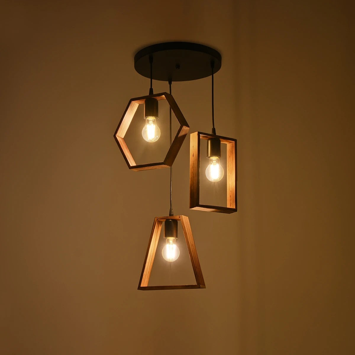 EMBER 201-0102 Vintage Κρεμαστό Φωτιστικό Οροφής με Ντουί 3 x E27 AC 220-240V IP20 - Καφέ & Μαύρο - Μ50 x Π50 x Υ70