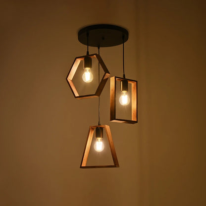 EMBER 201-0102 Vintage Κρεμαστό Φωτιστικό Οροφής με Ντουί 3 x E27 AC 220-240V IP20 - Καφέ & Μαύρο - Μ50 x Π50 x Υ70